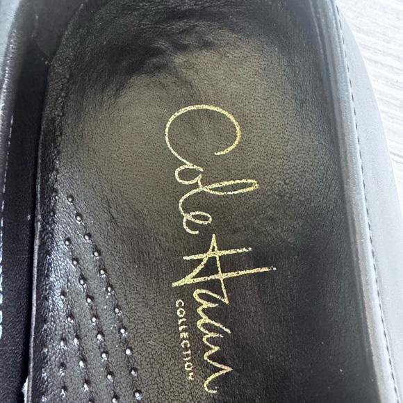 Cole Haan Black Leather Slip-On Shoes with Silver Detailing - Picture 3 of 6